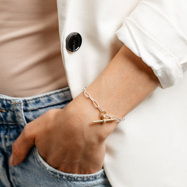Two Tone Sterling Silver T-Bar Chain Bracelet