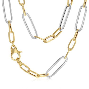 Two Tone Sterling Silver Paperclip Link Chain