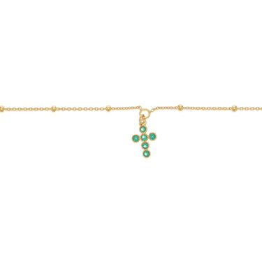 Gold Plated Sterling Silver Green CZ Cross Necklace