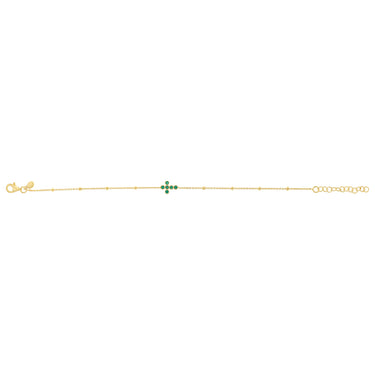 Gold Plated Sterling Silver Green CZ Cross Bracelet