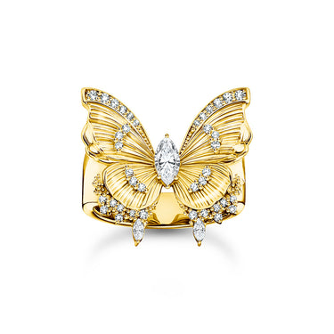 Thomas Sabo Bloom Yellow Gold-Plated Butterfly Cocktail CZ Ring