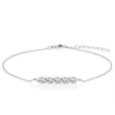 Sterling Silver CZ Beaded Bar Bracelet
