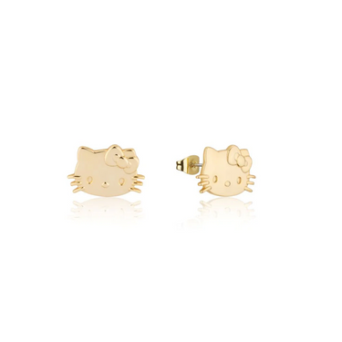 Sanrio Hello Kitty Head Sterling Silver Yellow Gold Plated Stud Earrings