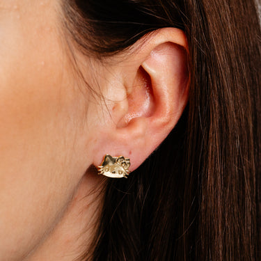 Sanrio Hello Kitty Head Sterling Silver Yellow Gold Plated Stud Earrings