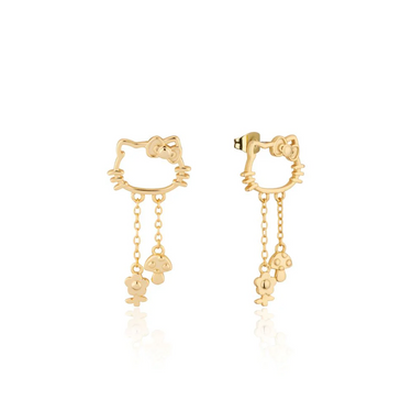 Sanrio Hello Kitty Outline Sterling Silver Yellow Gold Plated Stud Earrings