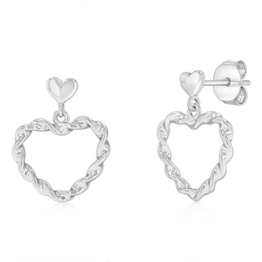 Sterling Silver Twisted Heart Stud Earrings