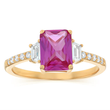 Sterling Silver Gold Plated Elongated Red and White CZ Ring