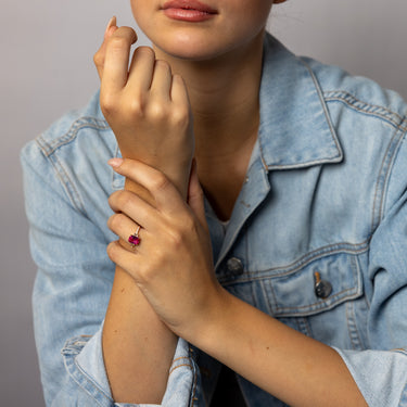 Sterling Silver Gold Plated Elongated Red and White CZ Ring