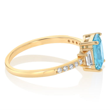 Sterling Silver Gold Plated Elongated Blue CZ Ring
