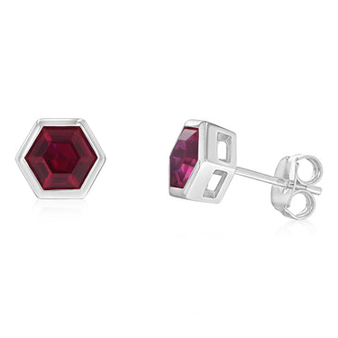 Sterling Silver Red Corundum Stud Earrings