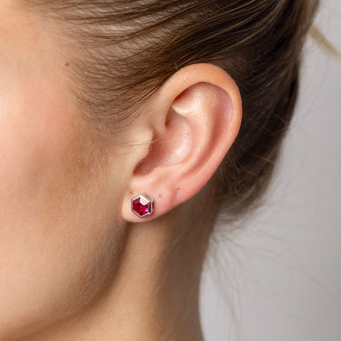 Sterling Silver Red Corundum Stud Earrings