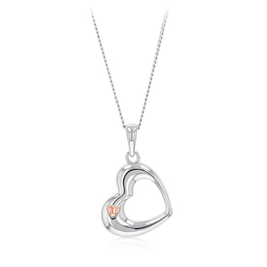Sterling Silver Open Heart Pendant with Rose Gold Accent