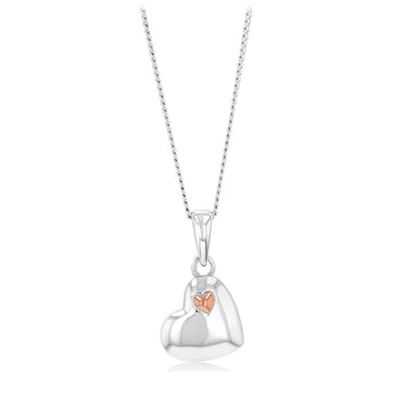 Sterling Silver Polished Heart Pendant with Rose Gold Accent