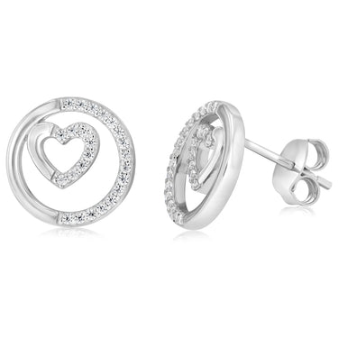 Sterling Silver CZ Round and Heart Stud Earrings