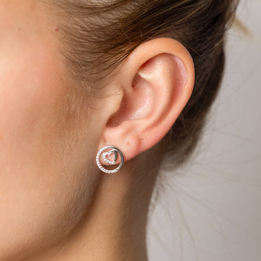 Sterling Silver CZ Round and Heart Stud Earrings