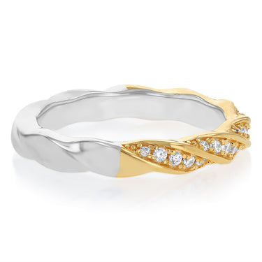 Sterling Silver and Gold Plated Two Tone CZ Twisted Ring