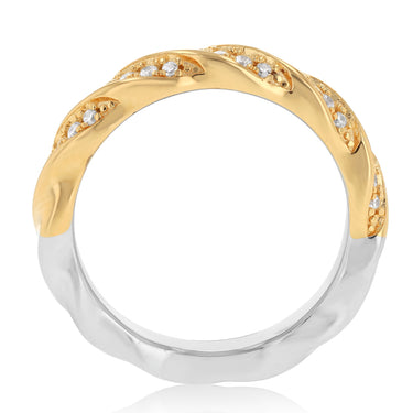 Sterling Silver and Gold Plated Two Tone CZ Twisted Ring