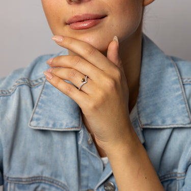 Sterling Silver CZ V-Shaped Ring with Gold Plated Heart