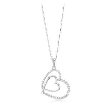 Sterling Silver CZ Double Heart Pendant