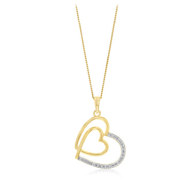 Sterling Silver Gold Plated CZ Double Heart Pendant