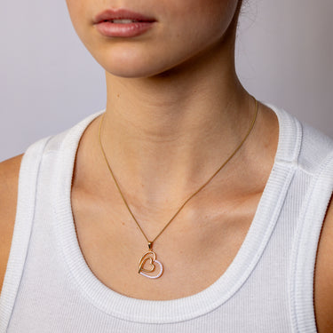 Sterling Silver Gold Plated CZ Double Heart Pendant