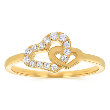 Sterling Silver Gold Plated CZ Double Heart Ring
