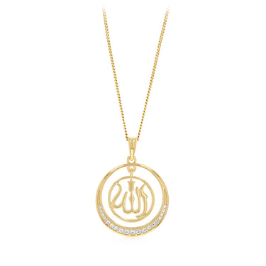 Sterling Silver Gold Plated CZ Allah Pendant