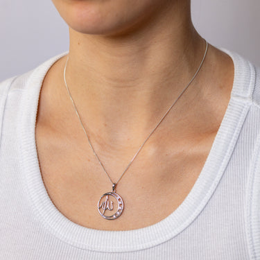Sterling Silver CZ Crescent Moon Allah Pendant