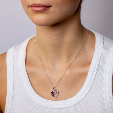 Sterling Silver Red CZ 'Mum' Heart Pendant