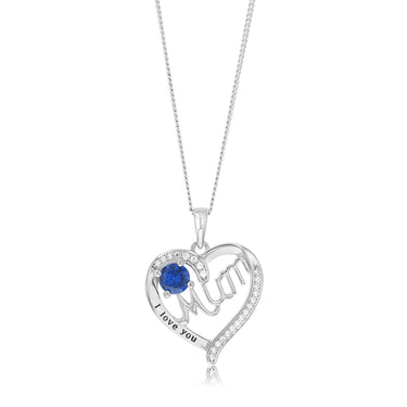 Sterling Silver Blue CZ 'Mum' Heart Pendant