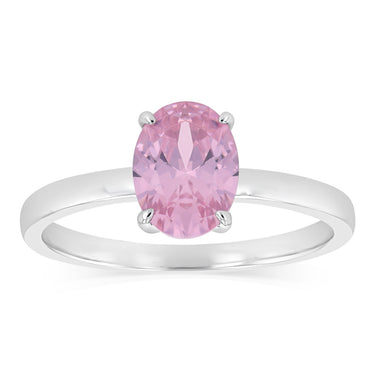 Sterling Silver Pink Cubic Zirconia Oval Ring