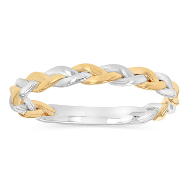 Sterling Silver Two Tone Gold Plated Braided Ring with Plain Shank