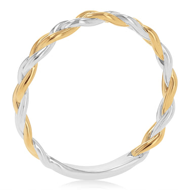 Sterling Silver Two Tone Gold Plated Braided Ring with Plain Shank