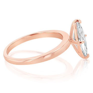 Sterling Silver Rose Gold Plated Cubic Zirconia Marquise Ring