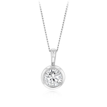 Sterling Silver Round Bezel Set Cubic Zirconia Pendant