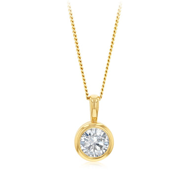 Sterling Silver Gold Plated Round Bezel Set Cubic Zirconia Pendant