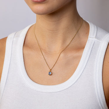 Sterling Silver Gold Plated Round Bezel Set Blue Cubic Zirconia Pendant