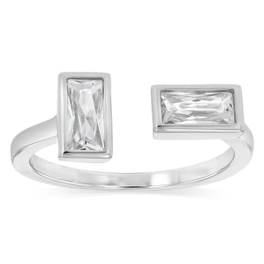 Sterling Silver Baguette Cubic Zirconia Open Ring