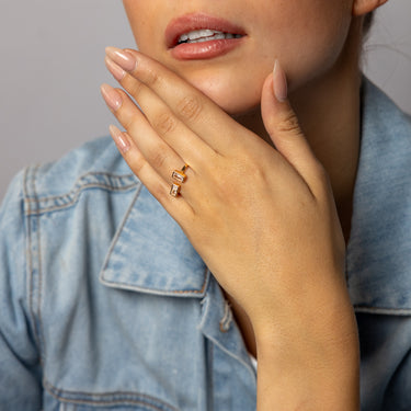 Sterling Silver Gold Plated Baguette Cubic Zirconia Open Ring