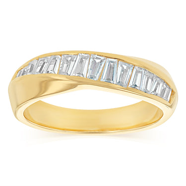 Sterling Silver Gold Plated Fancy Baguette Cubic Zirconia Ring