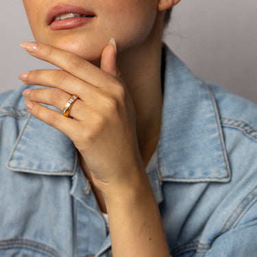 Sterling Silver Gold Plated Fancy Baguette Cubic Zirconia Ring