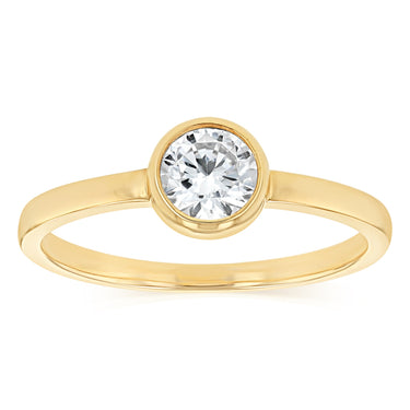 Sterling Silver Gold Plated Cubic Zirconia Bezel Solitaire Ring