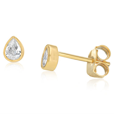 Sterling Silver Gold Plated Cubic Zirconia Teardrop Stud Earrings