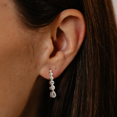 Cubic Zirconia Graduated Drop Earrings in Sterling Silver