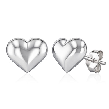 Puffed Heart Stud Earrings in Sterling Silver