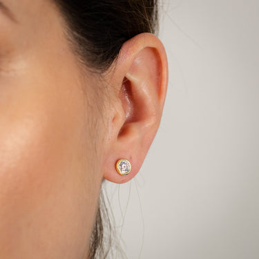 Sterling Silver Gold Plated Cubic Zirconia Bezel Set 5mm Stud Earrings