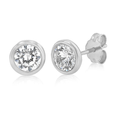 Sterling Silver Cubic Zirconia Bezel Set 6mm Stud Earrings