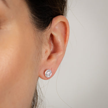 Sterling Silver Cubic Zirconia Bezel Set 6mm Stud Earrings