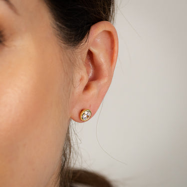Sterling Silver Gold Plated Cubic Zirconia Bezel Set 6mm Stud Earrings