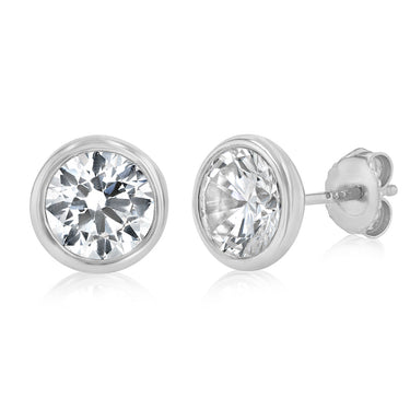 Sterling Silver Cubic Zirconia Bezel Set 8mm Stud Earrings